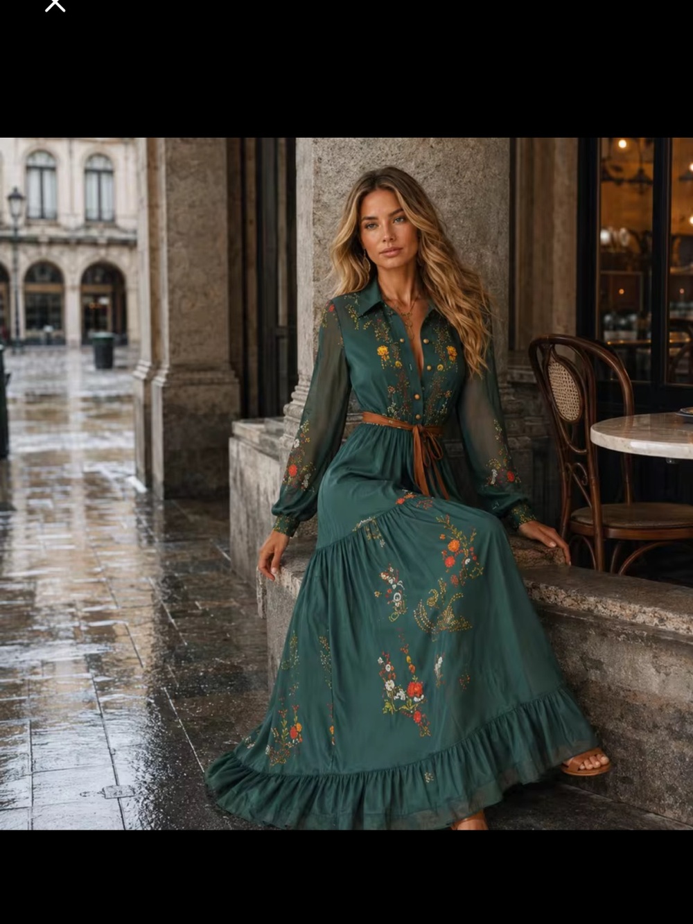 Bohemian Floral Maxi Dress - Teal Green - Picture 2 of 7